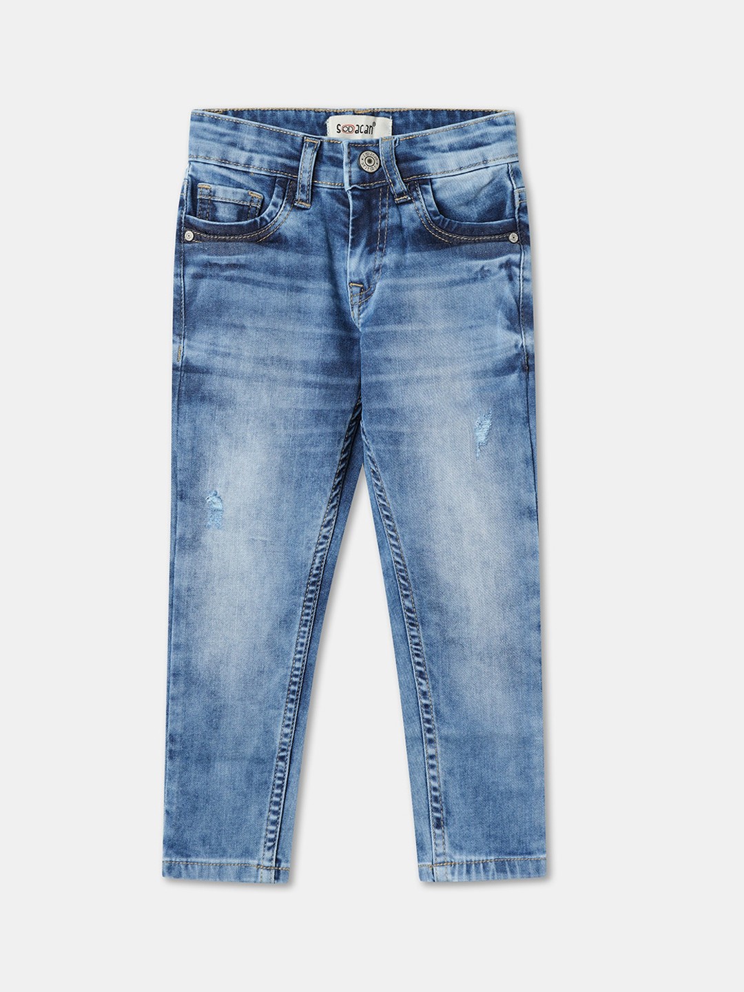 

R&B Boys Relaxed Fit Low Distress Heavy Fade Cotton Jeans, Blue