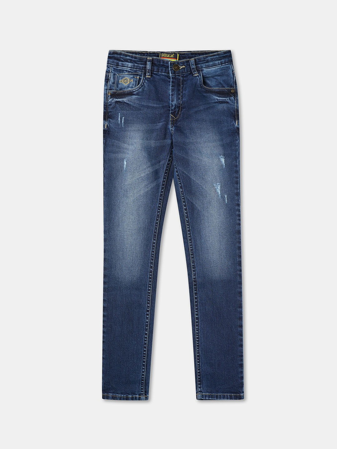 

R&B Boys Relaxed Fit Low Distress Heavy Fade Cotton Jeans, Blue
