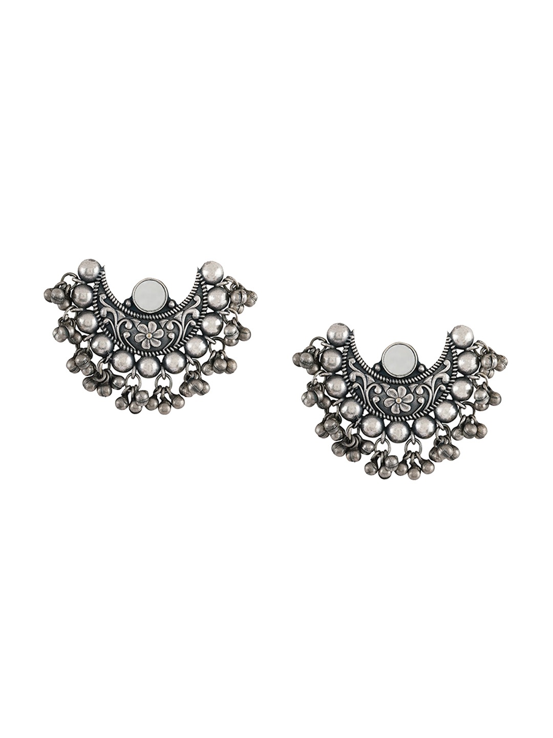 

TEEJH Silver-Plated Oxidised Contemporary Studs Earrings