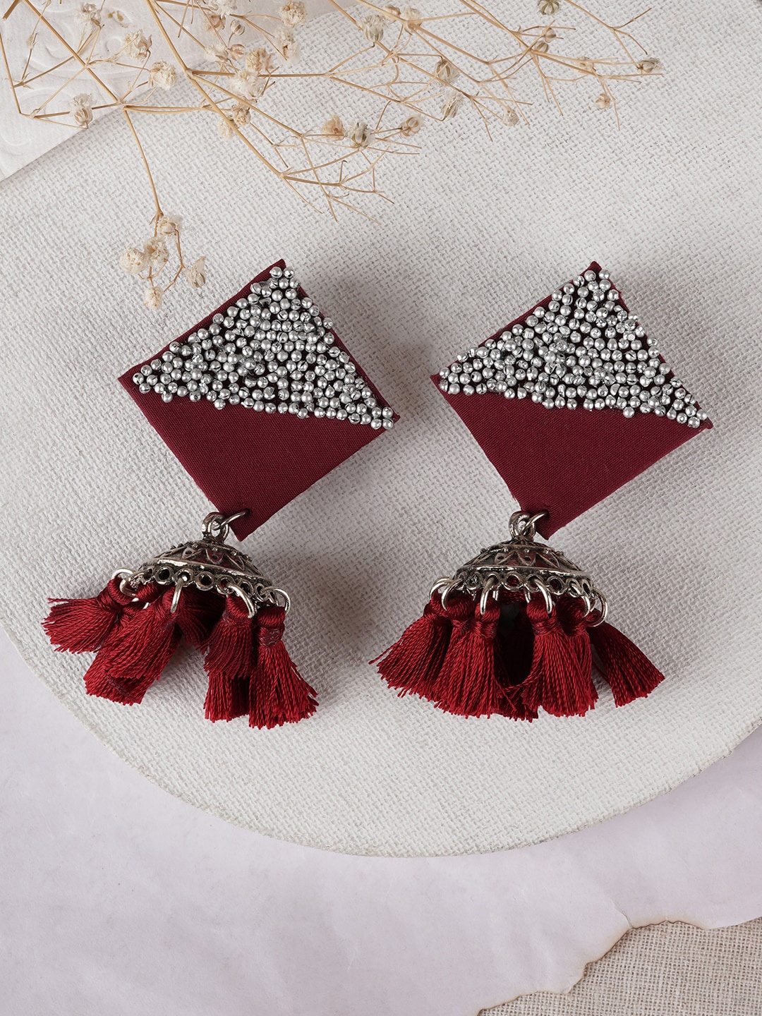 

TEEJH Tassel Geometric Drop Earrings, Silver