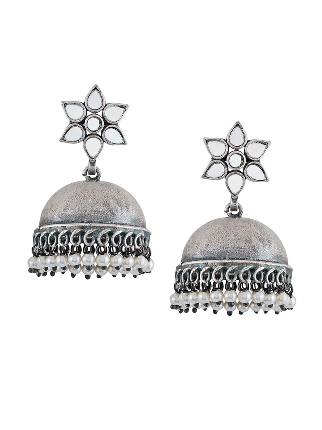 

TEEJH Silver-Plated Dome Shaped Jhumkas Earrings