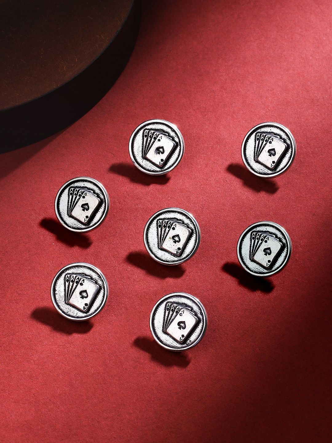 

COSA NOSTRAA Men Set of 7 Aces Rule Buttons, Metallic