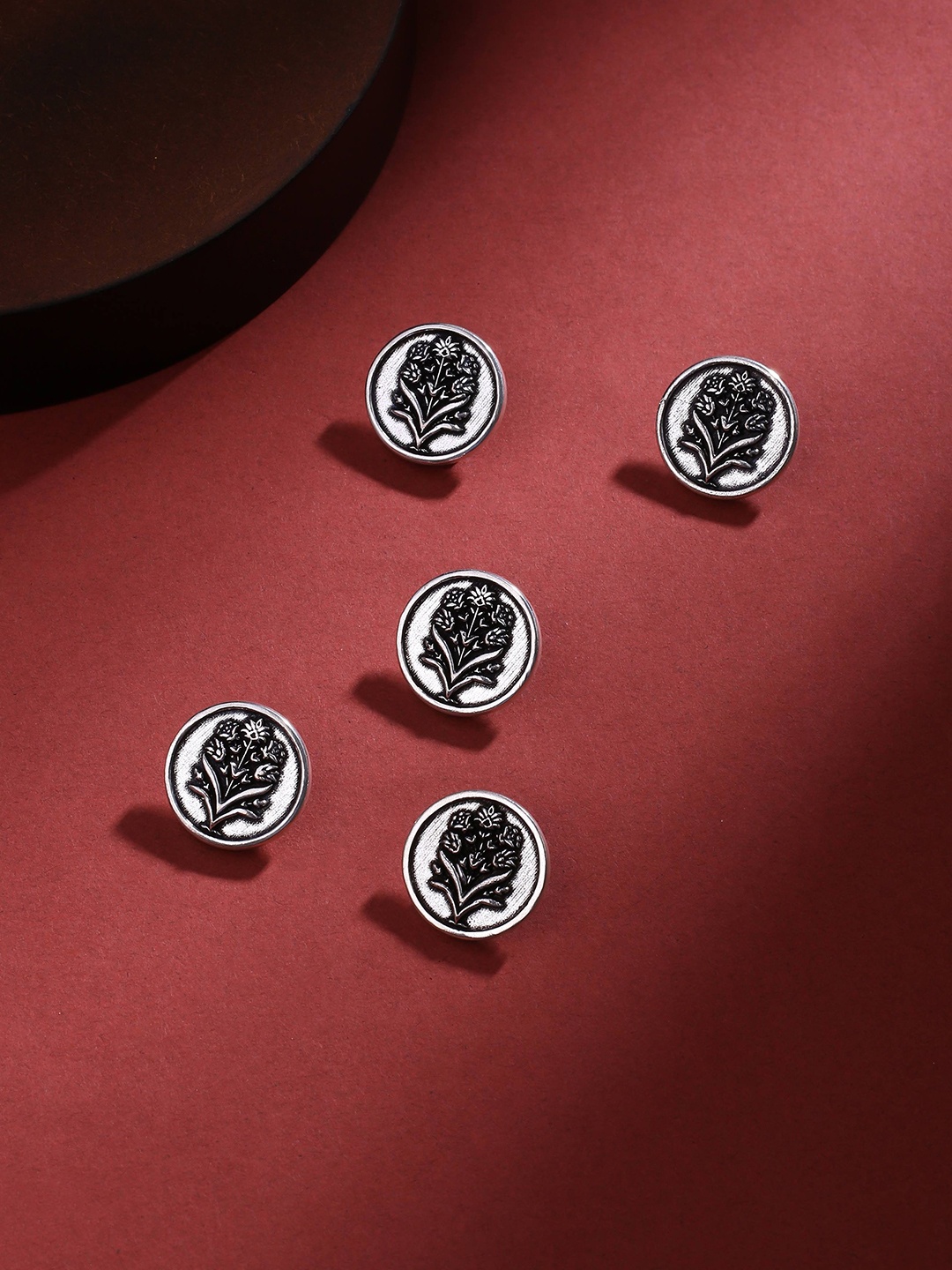 

COSA NOSTRAA Men Set of 5 Floral Wonder Brooch Buttons, Metallic