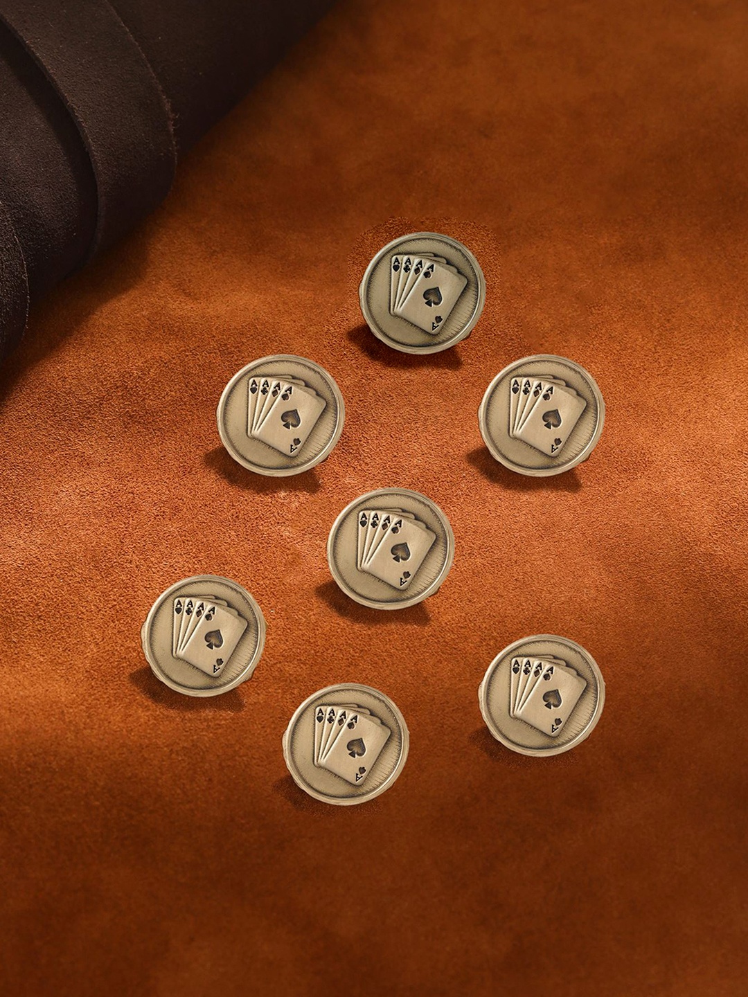 

COSA NOSTRAA Men Set of 7 Aces Rule Buttons, Gold