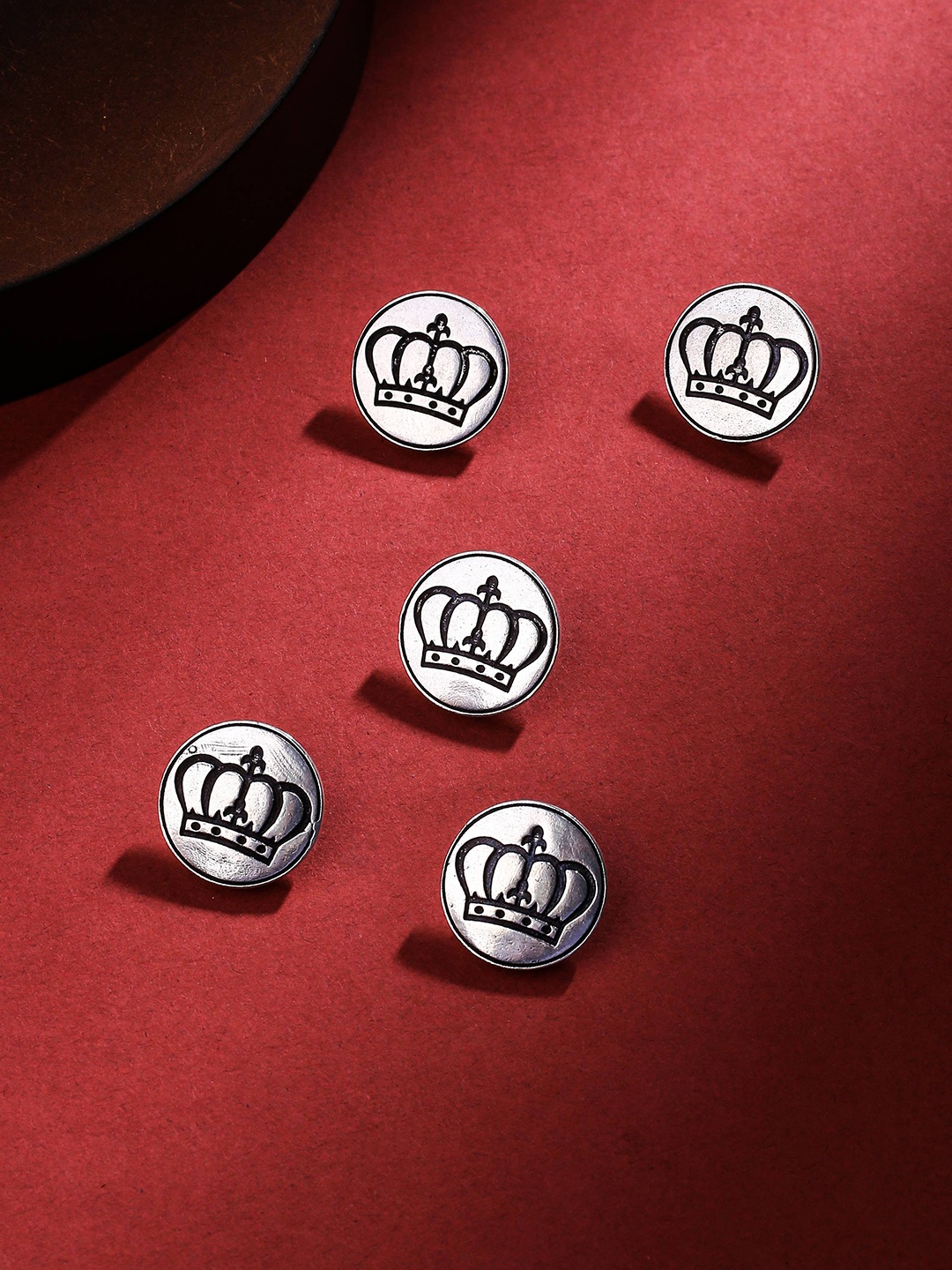 COSA NOSTRAA Set Of 5 Circular Daring Deer Textured Buttons, Silver