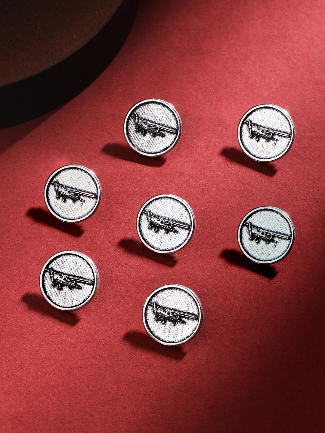 

COSA NOSTRAA Men Set of 7 Vintage Plane Buttons, Silver