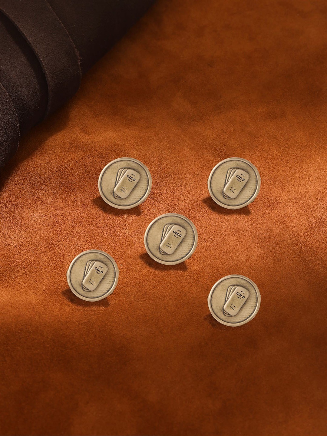 COSA NOSTRAA Set of 5 Circular Daring Deer Textured Buttons, Gold
