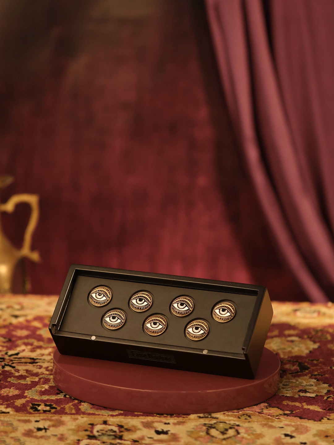 

COSA NOSTRAA Set Of 7 Circular Daring Deer Textured Buttons, Gold