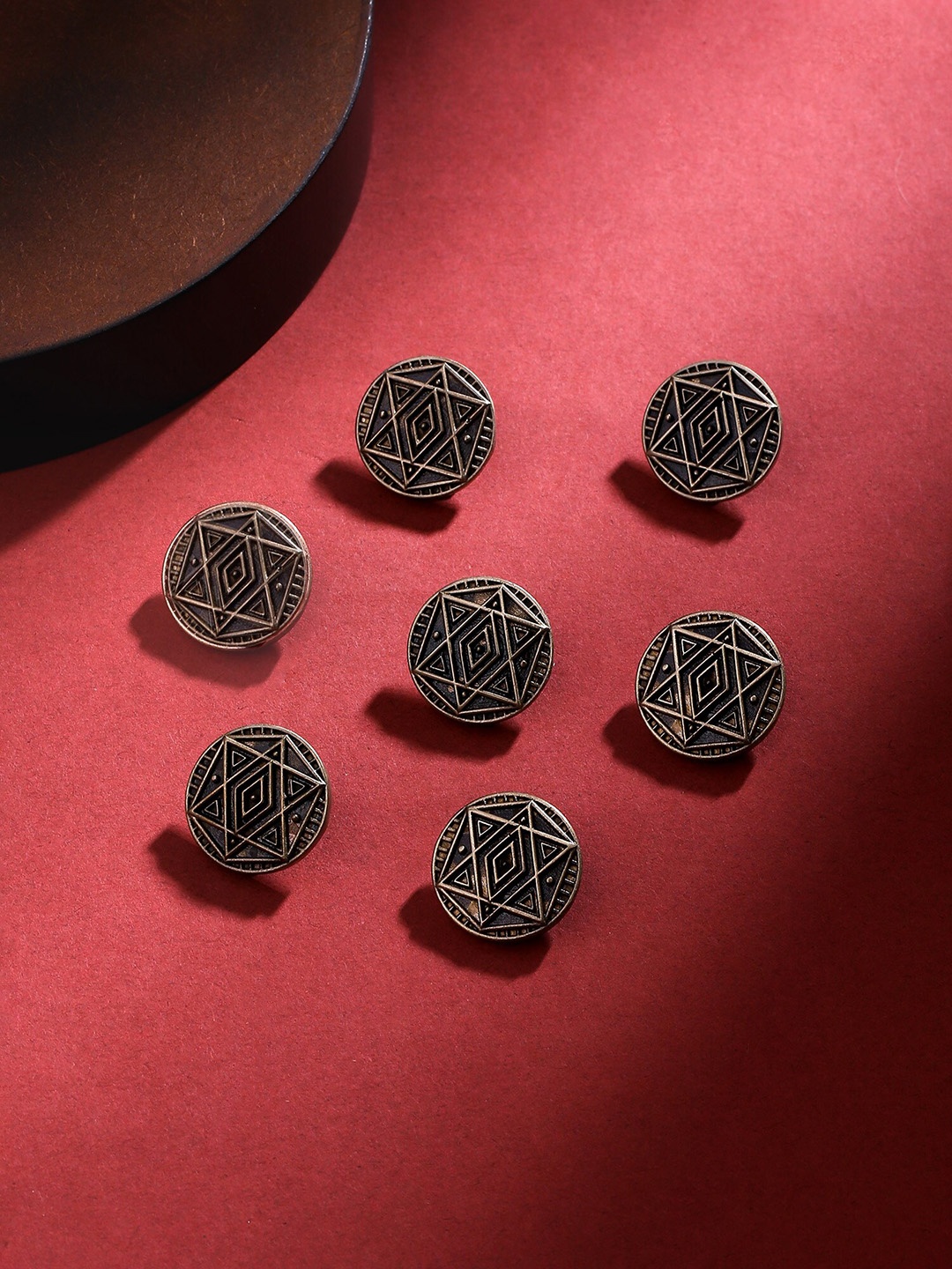 

COSA NOSTRAA Set Of 7 Pentagon Fractal Suit/Sherwani Buttons, Metallic