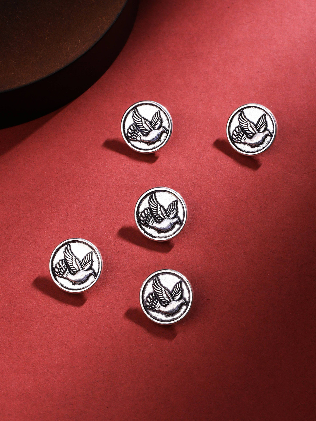

COSA NOSTRAA Set of 5 Circular Textured Buttons, Silver