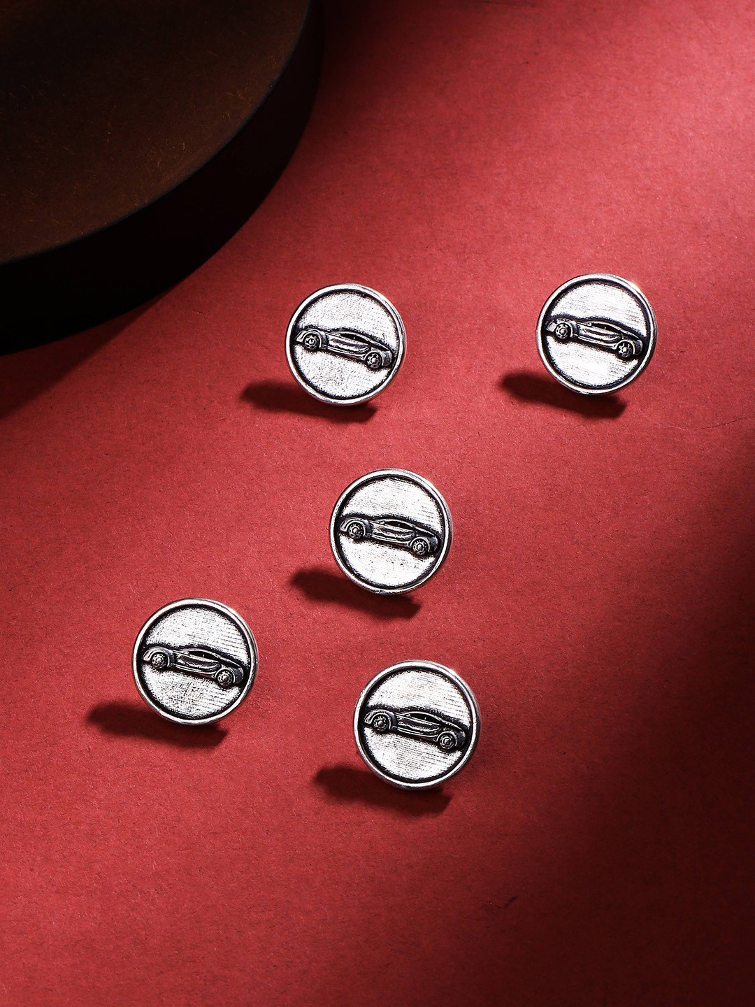 

COSA NOSTRAA Set of 7 Circular Car Power Textured Buttons, Silver