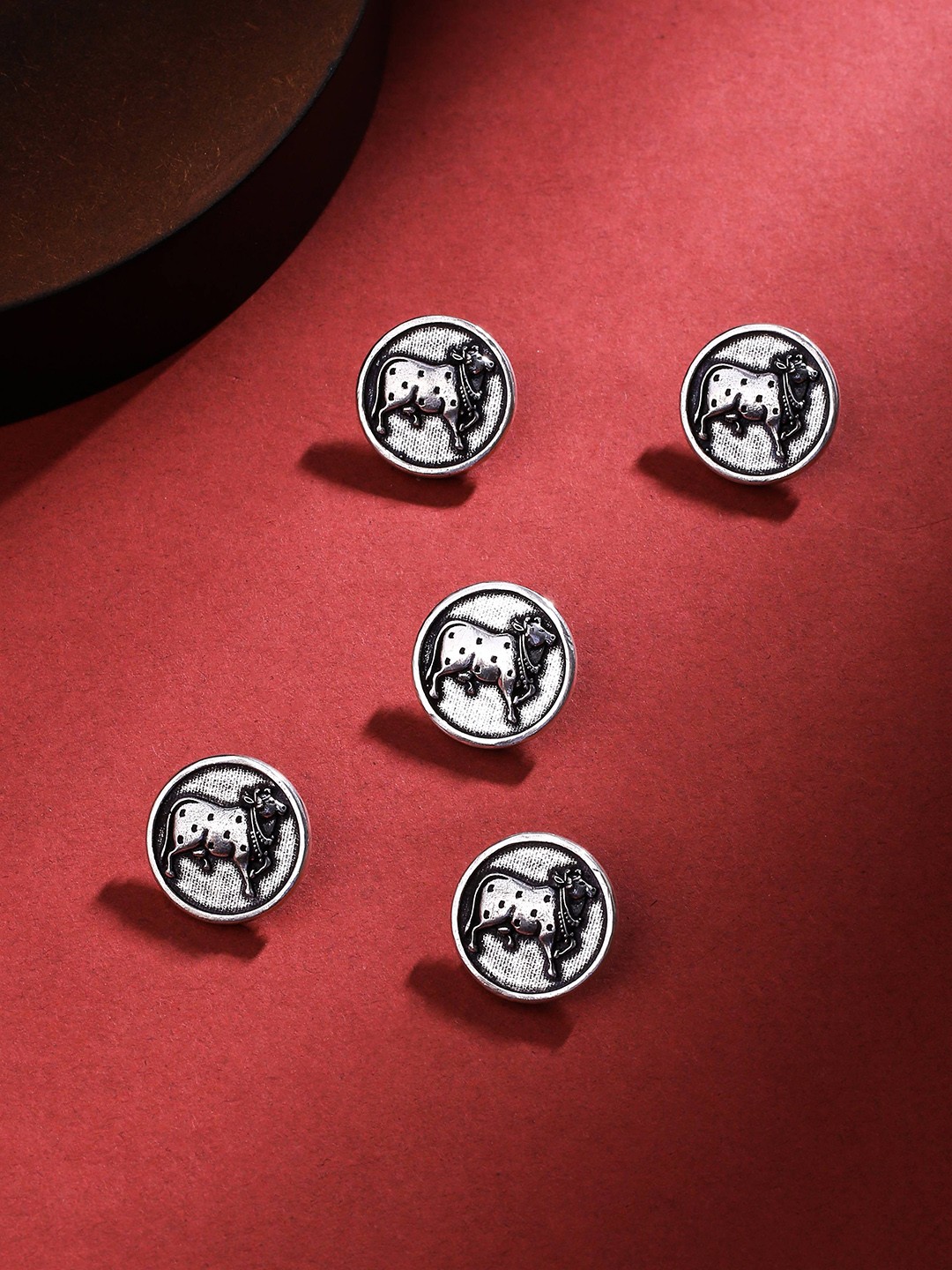 

COSA NOSTRAA Set Of 5 Circular Daring Deer Textured Buttons, Metallic