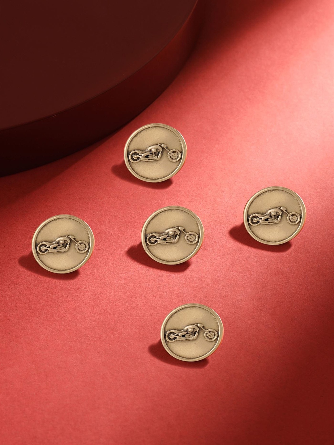 COSA NOSTRAA Set of 5 Circular Daring Deer Textured Buttons, Gold