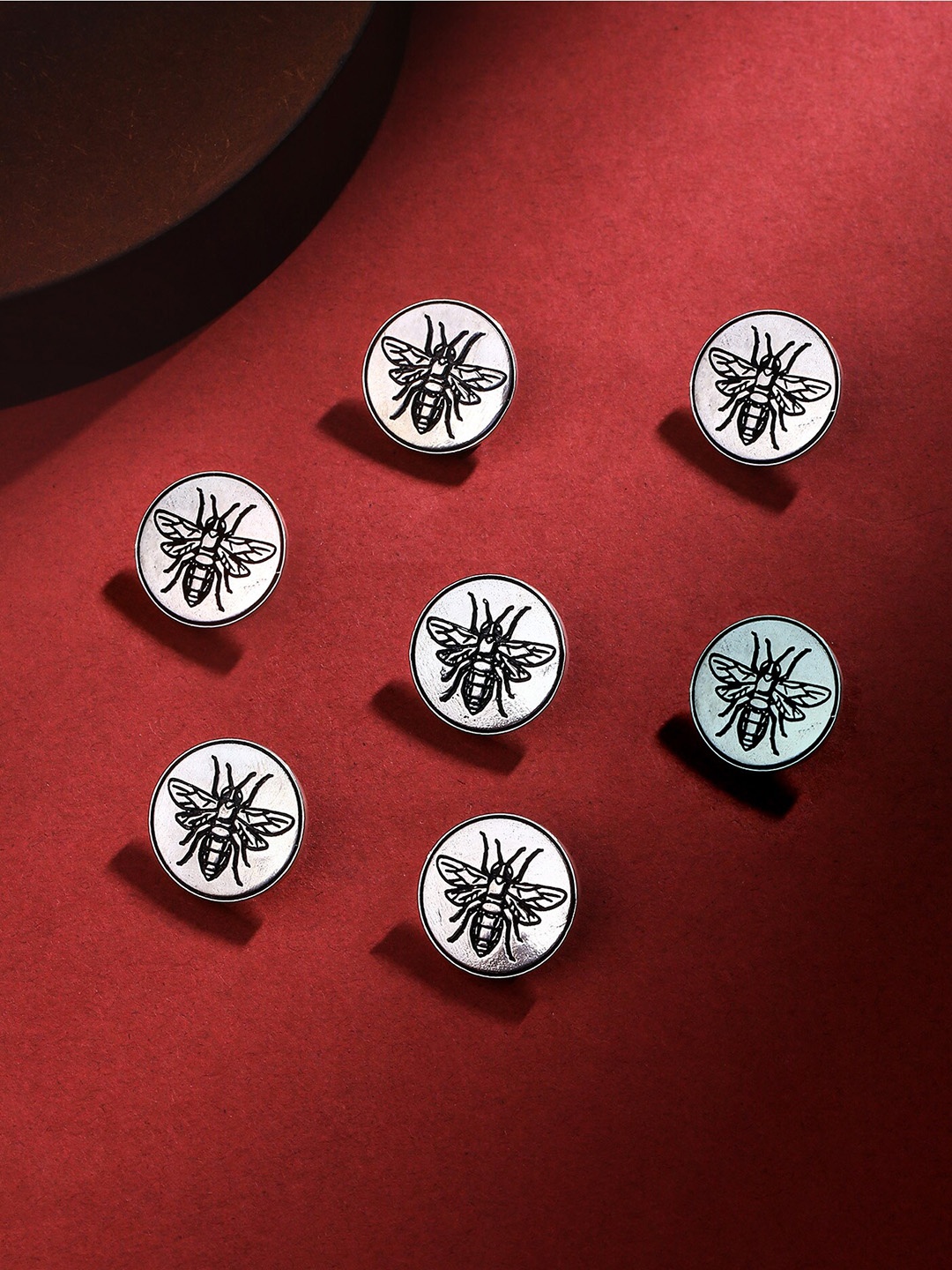 COSA NOSTRAA Set of 5 Circular Textured Buttons, Silver