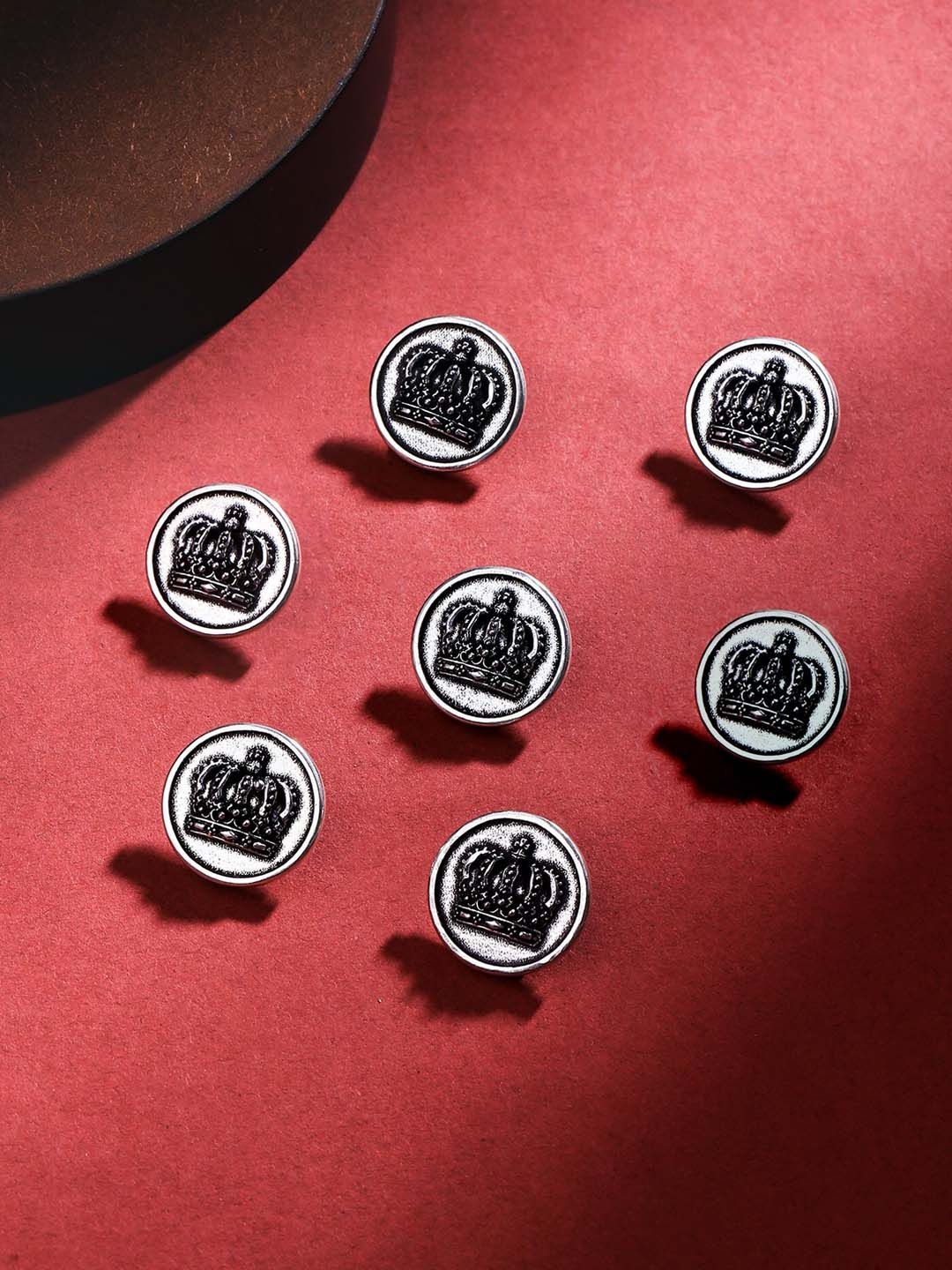 COSA NOSTRAA Set of 7 Circular Textured Buttons, Silver