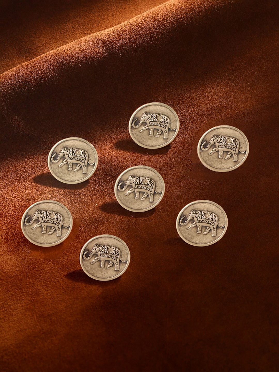 

COSA NOSTRAA Set of 7 Circular Royal Elephant Textured Buttons, Copper