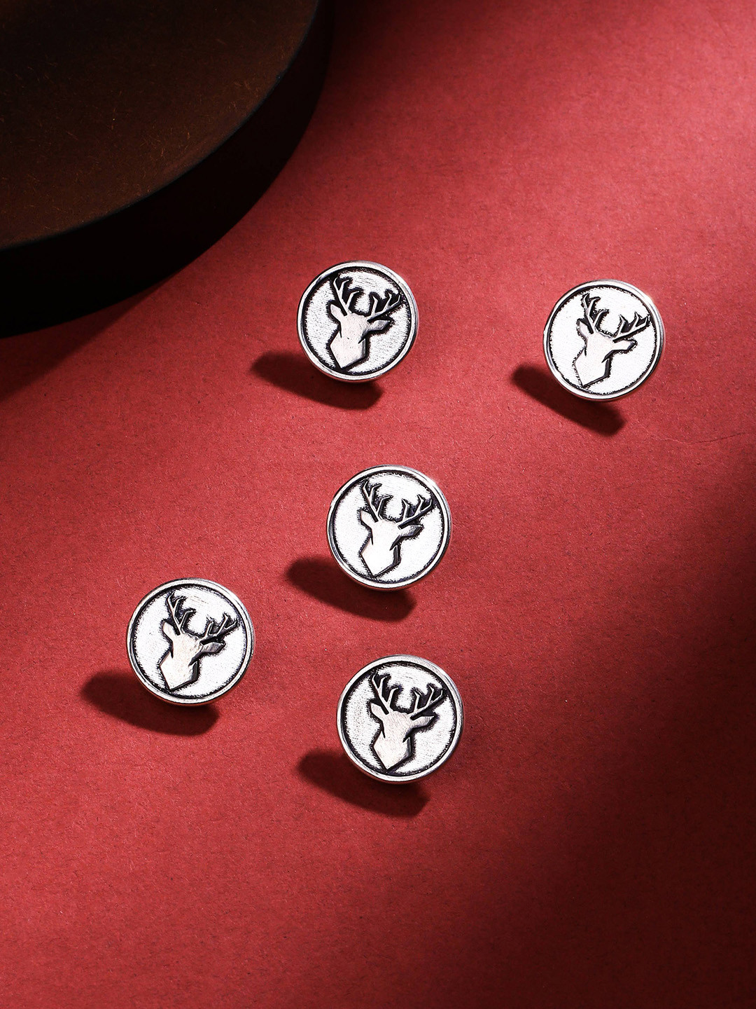 

COSA NOSTRAA Men Set of 5 Imperial Stag Buttons, Silver