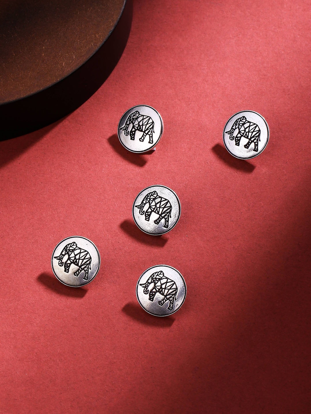

COSA NOSTRAA Set of 5 Circular Elephant Textured Buttons, Silver