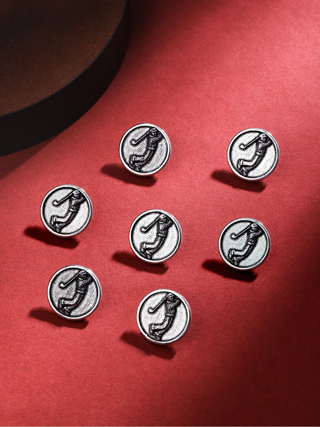 

COSA NOSTRAA Set of 7 Circular Golfer Textured Buttons, Silver