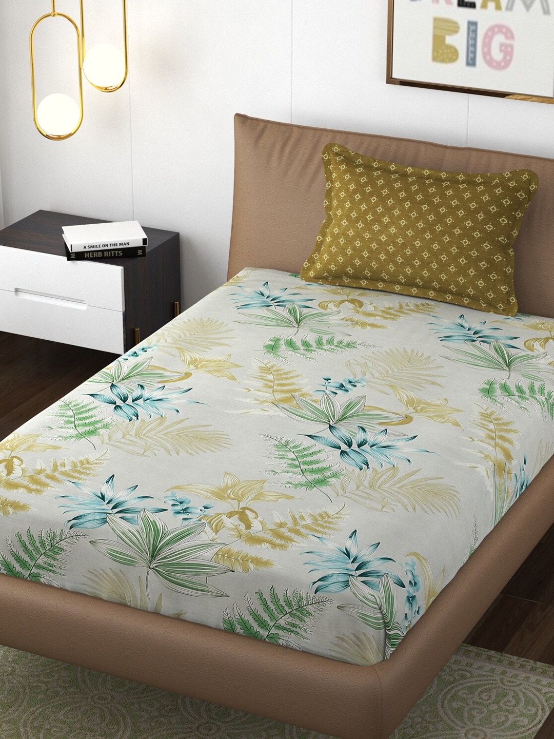 

Florida White & Green Floral 250 TC Microfiber Single Bedsheet & Pillow Cover