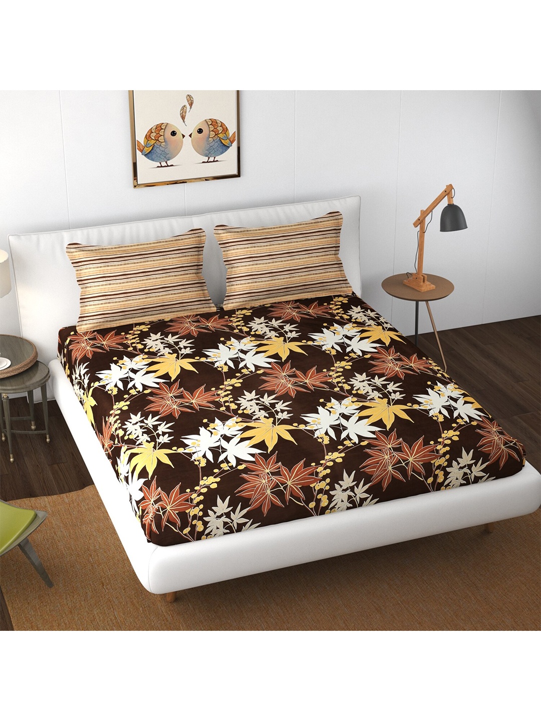 

Florida Brown & White Floral 250 TC Queen Bedsheet With 2 Pillow Covers