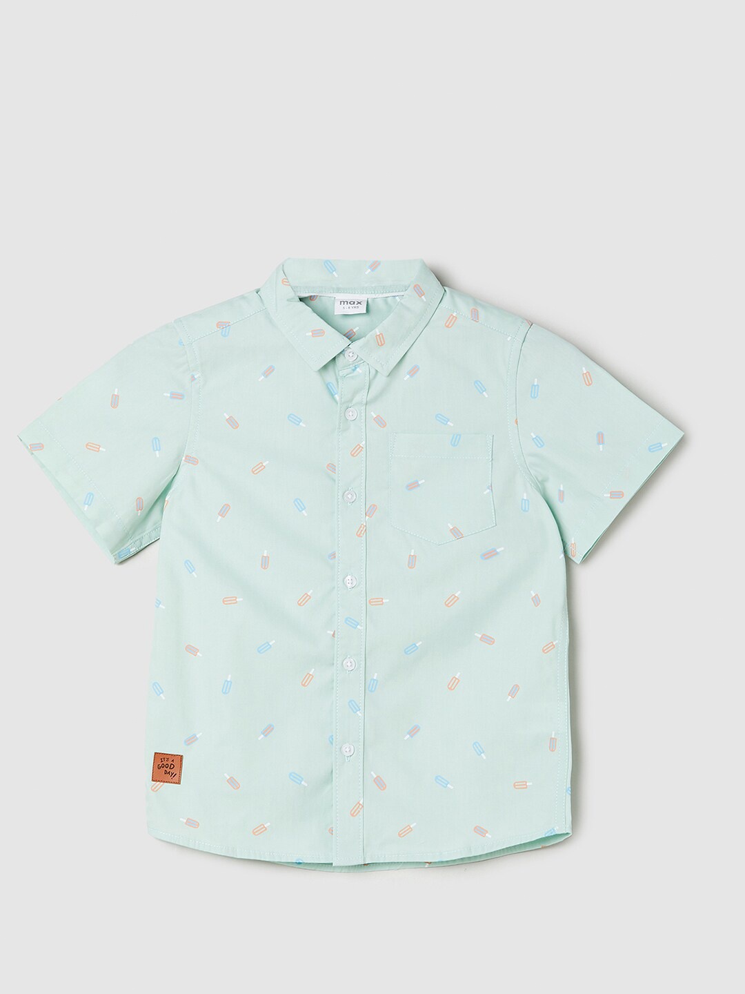 

max Boys Conversational Printed Casual Pure Cotton Shirt, Green