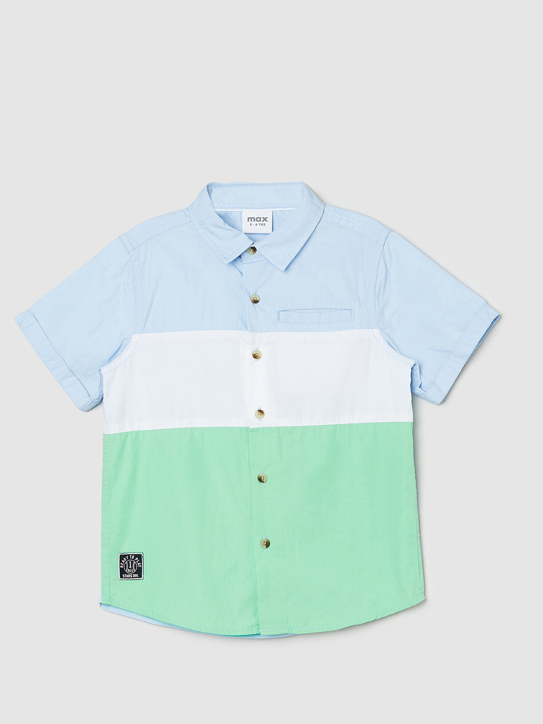 

max Boys Colourblocked Opaque Casual Pure Cotton Shirt, Blue
