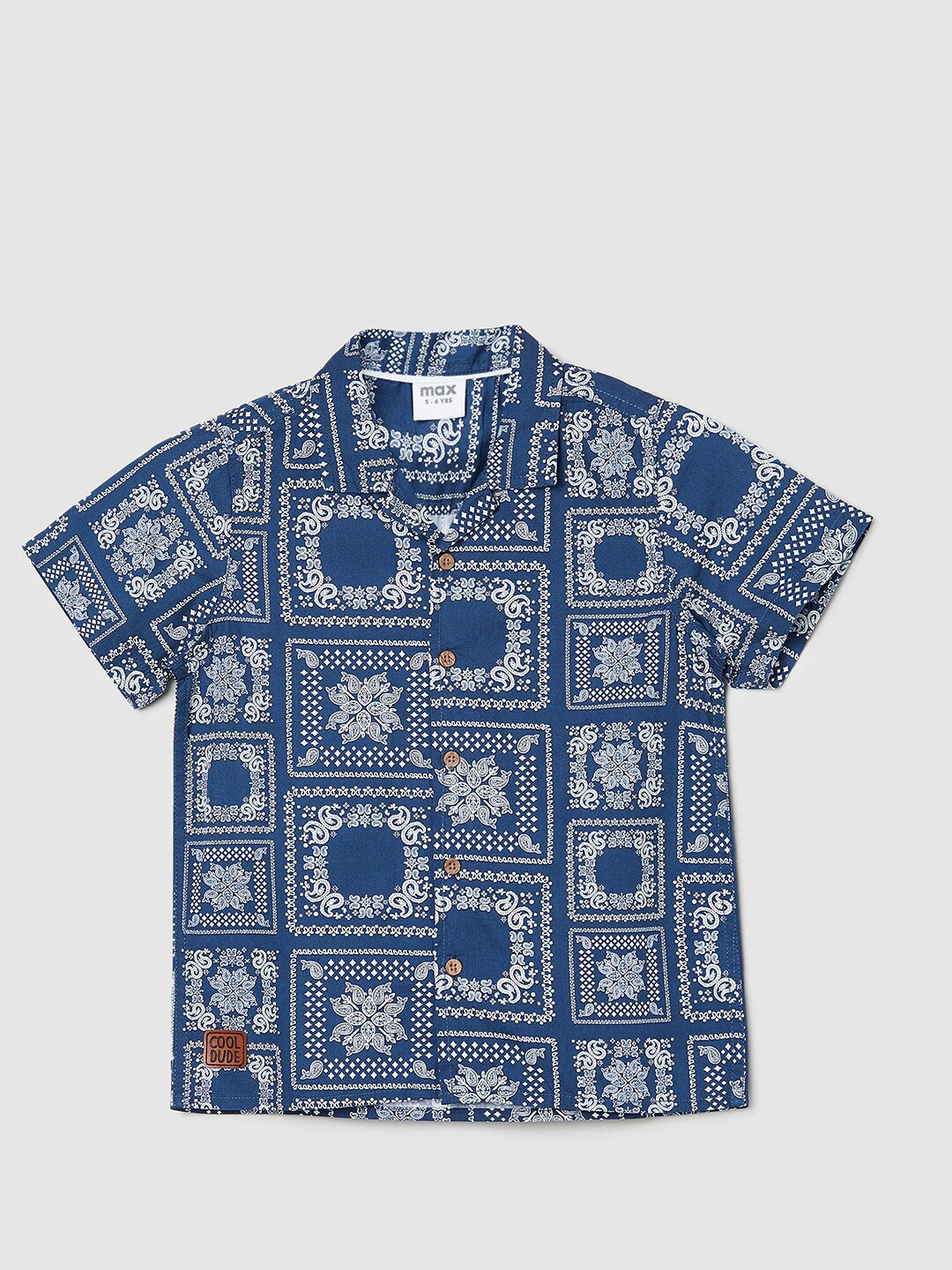 

max Boys Ethnic Printed Casual Pure Cotton Shirt, Blue