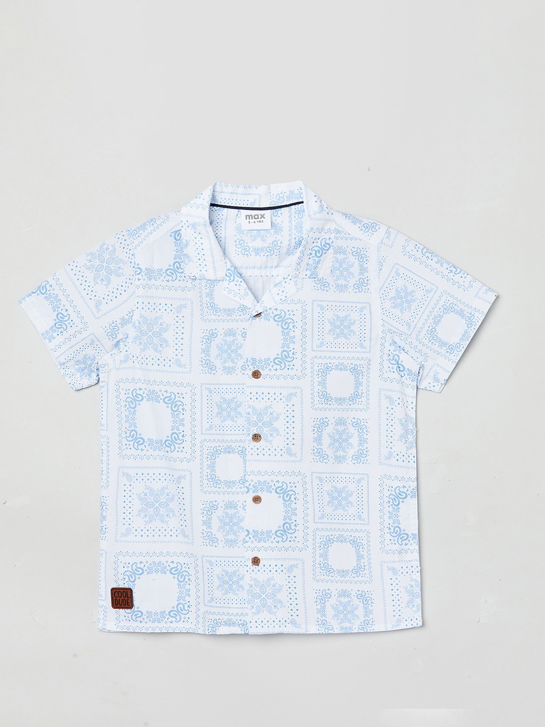 

max Boys Ethnic Printed Casual Pure Cotton Shirt, White
