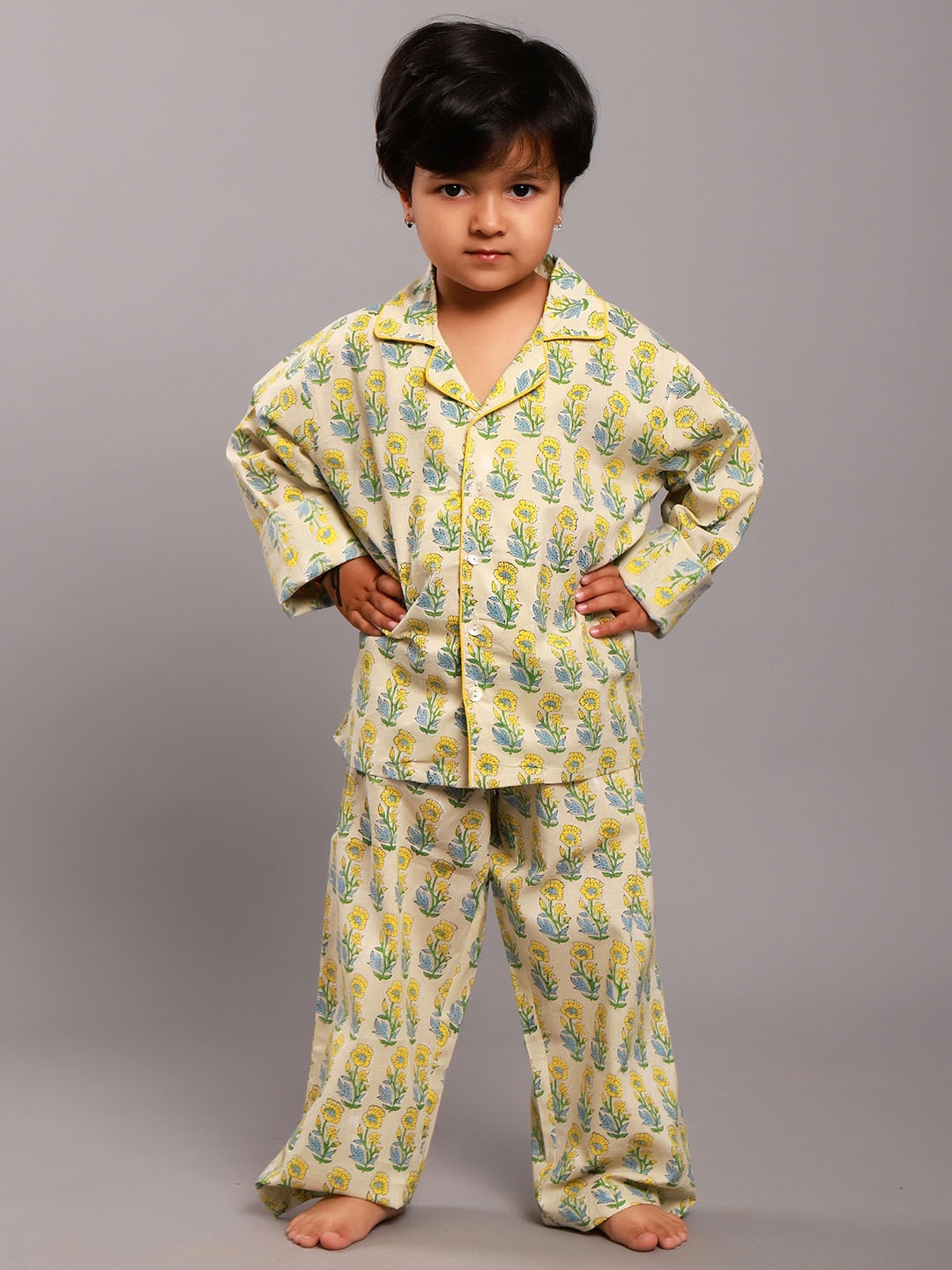 

My Little Lambs Kids Floral Printed Pure Cotton Night suit, Beige