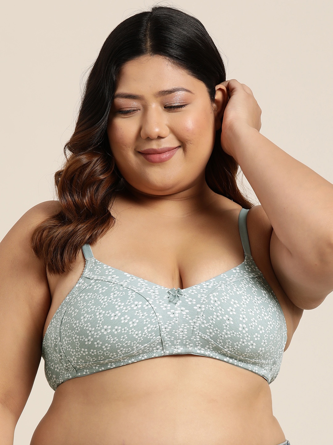 

Sztori Plus Size Floral Printed Medium Coverage T-shirt Bra-SZ-1129, Grey