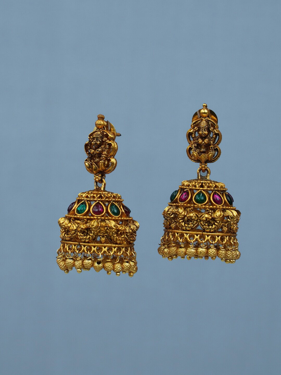 

Diksha collection Gold-Plated Stone Studded Dome Shaped Jhumkas Earrings