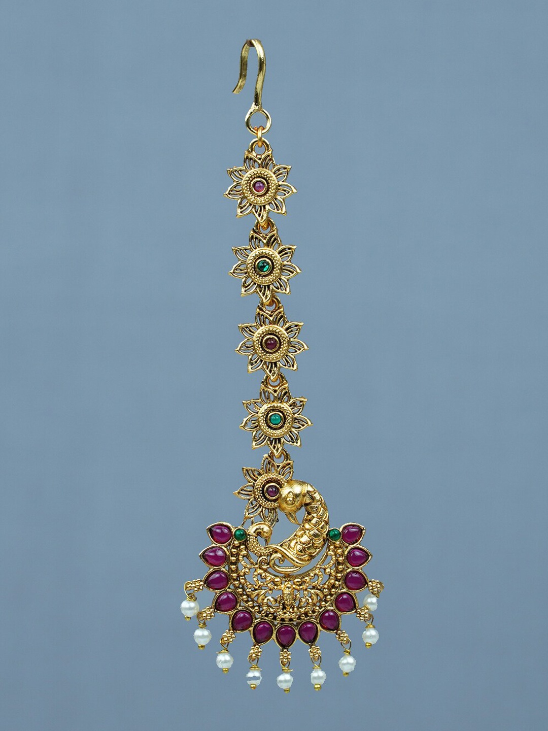 

Diksha collection Gold-Plated Beads Studded Temple Maang Tikka