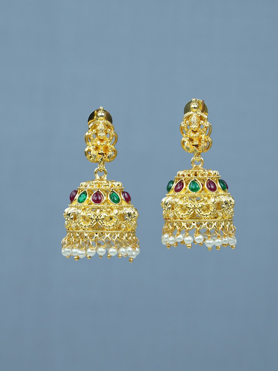 

Diksha collection Gold-Plated Dome Shaped Jhumkas Earrings