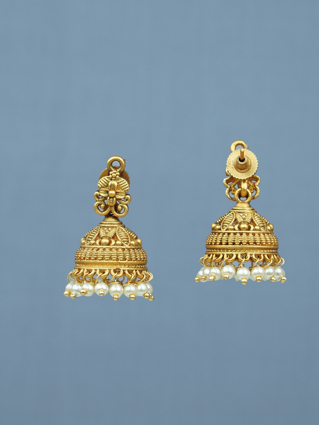 

Diksha collection Gold-Plated Dome Shaped Jhumkas Earrings