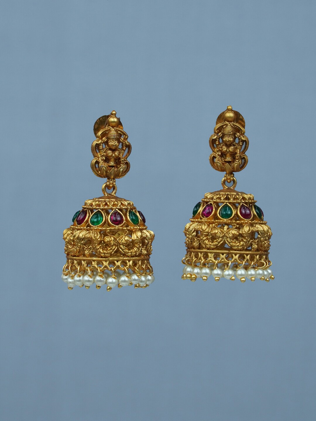 

Diksha collection Gold-Plated Dome Shaped Jhumkas Earrings