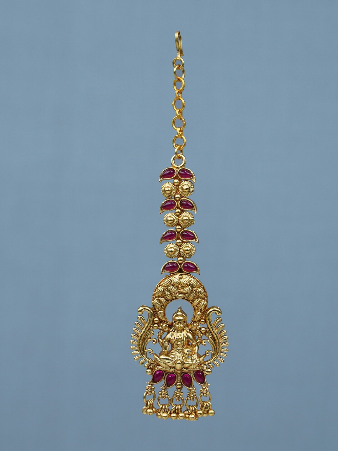 

Diksha collection Gold-Plated Matte Finish Lakshmi Maang Tikka