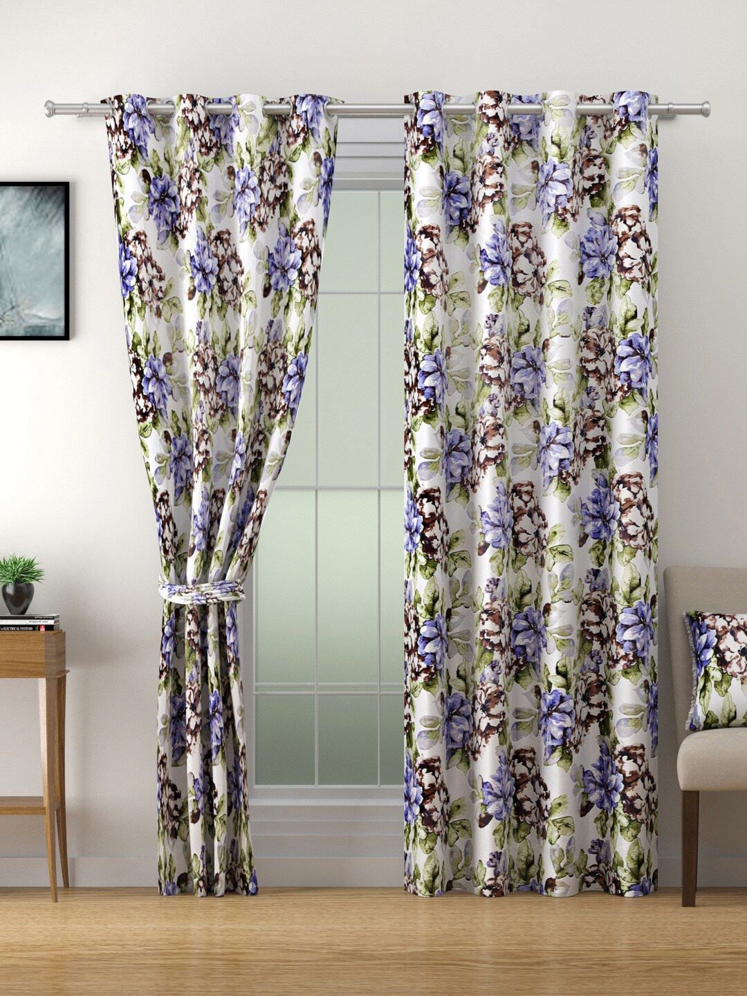 

SWAYAM Omega Purple & Brown Floral Room Darkening Long Door Curtain