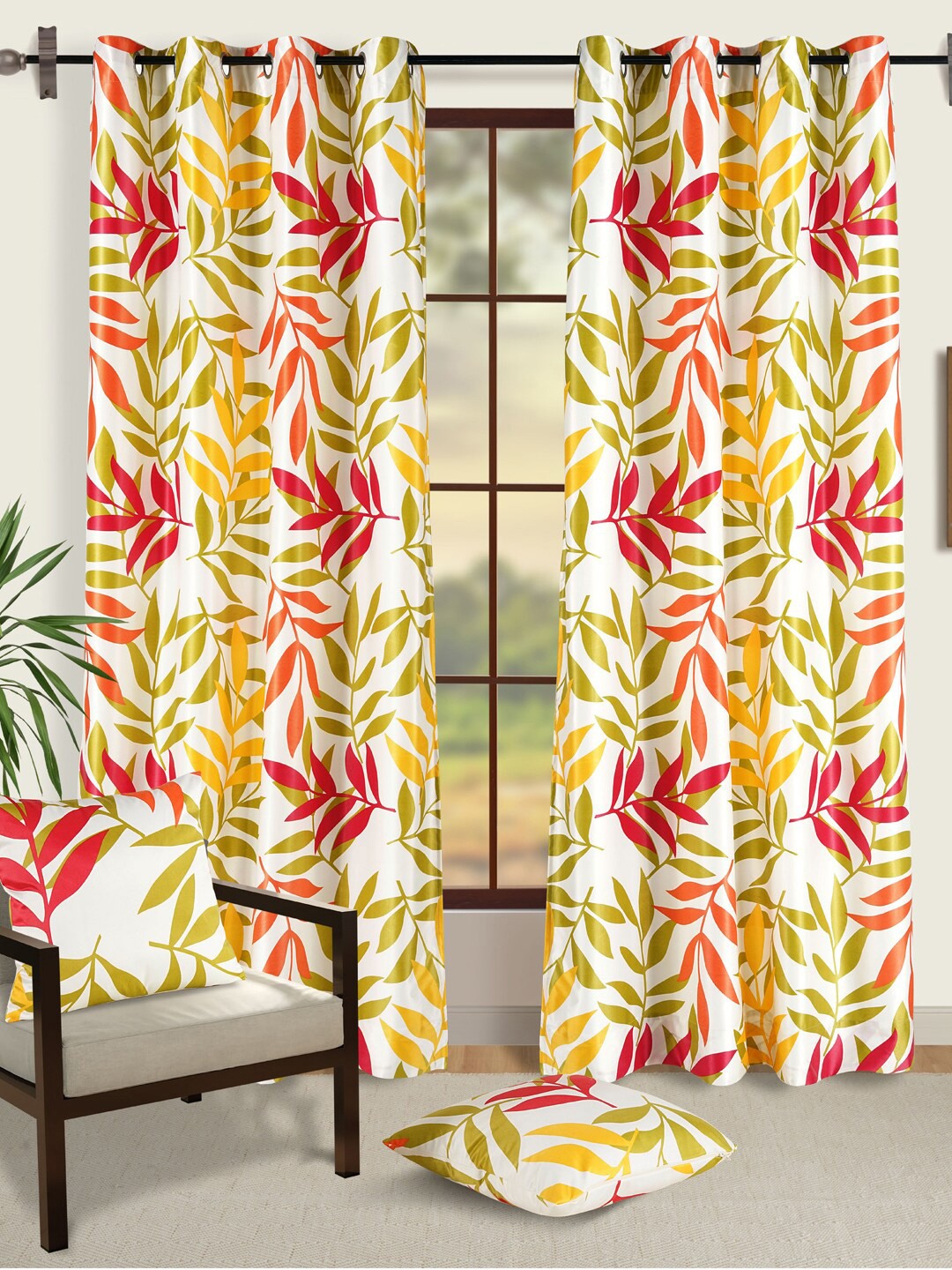 

SWAYAM Omega Yellow & Red 2 Pieces Floral Room Darkening Long Door Curtains