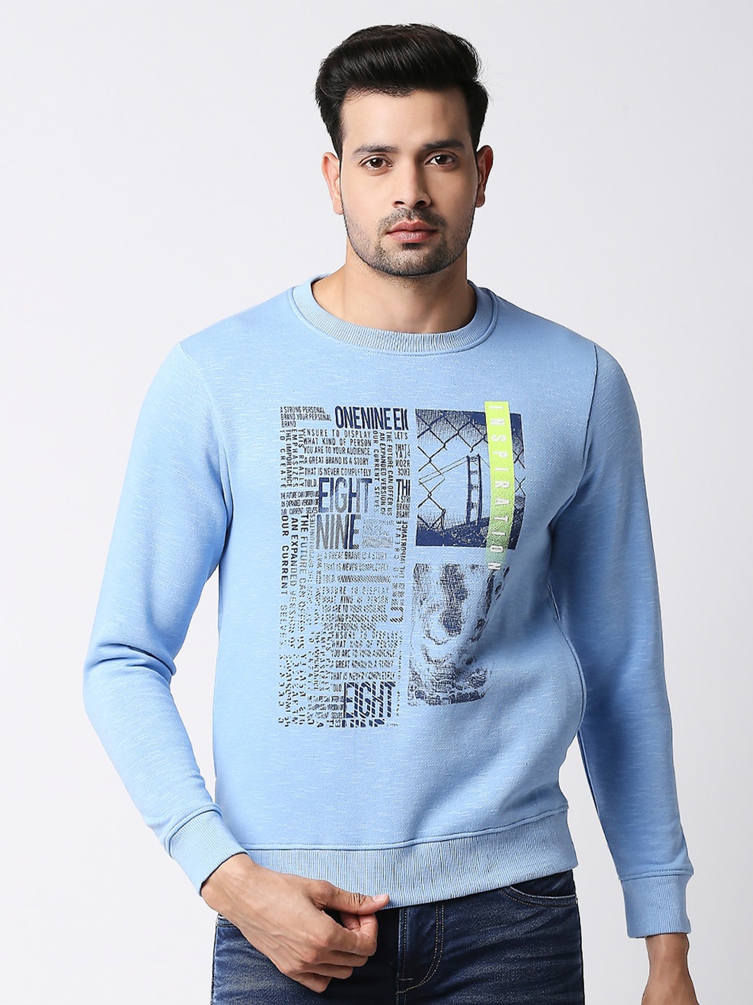 

Killer Typography Printed Pullover Sweatshirt, Blue