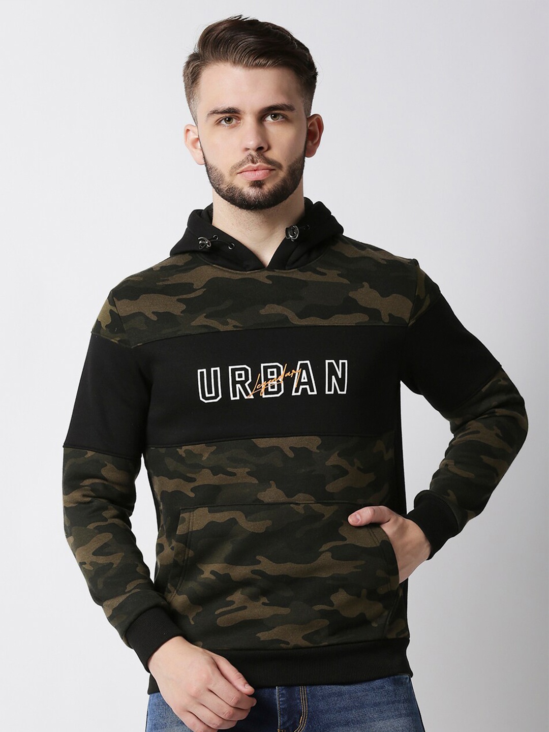 

Killer Camouflage Printed Hooded Sweatshirt, Green