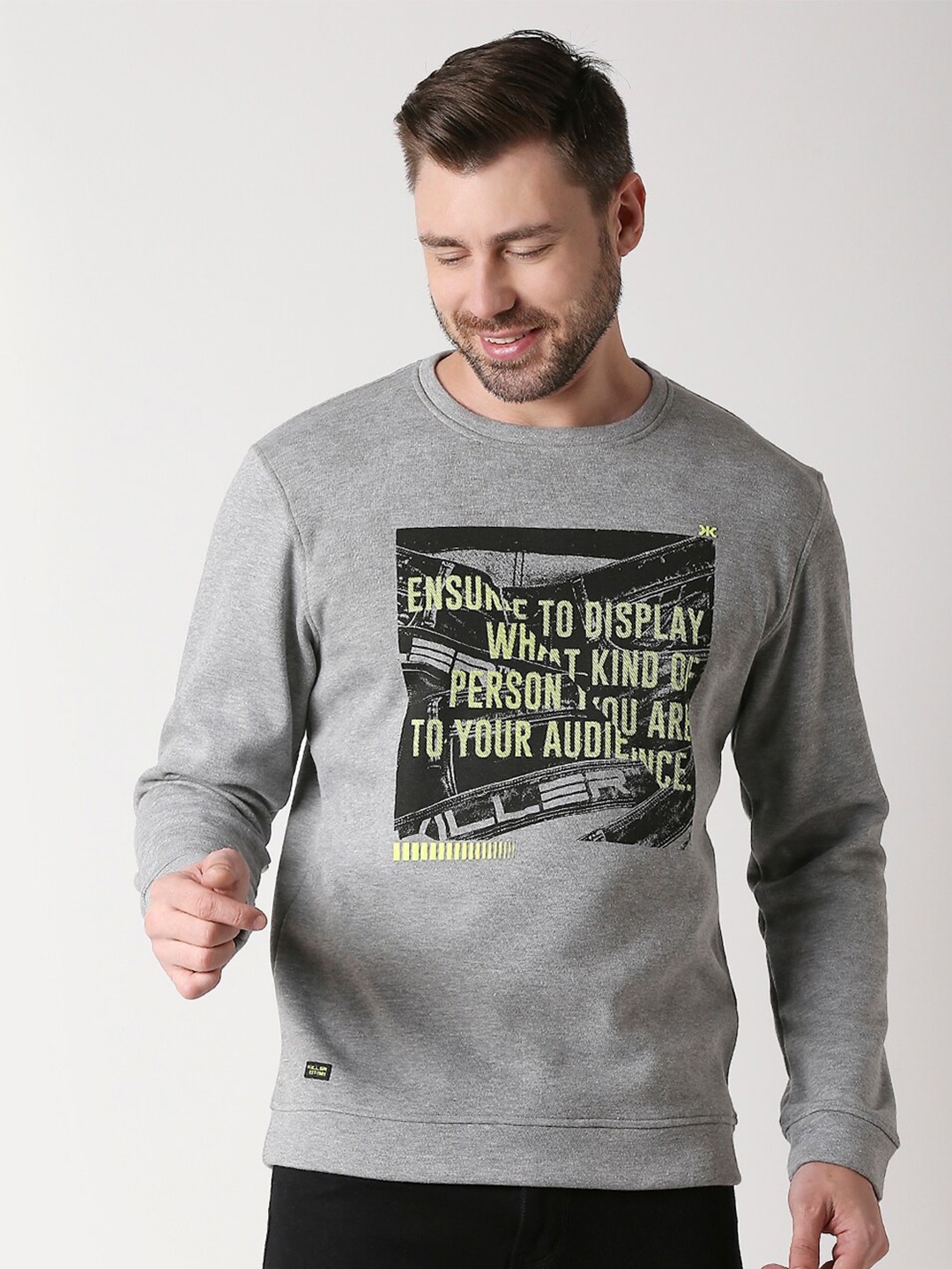 

Killer Typography Printed Pullover Sweatshirt, Grey