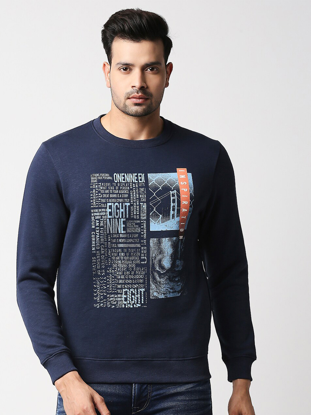

Killer Typography Printed Cotton Sweatshirt, Navy blue