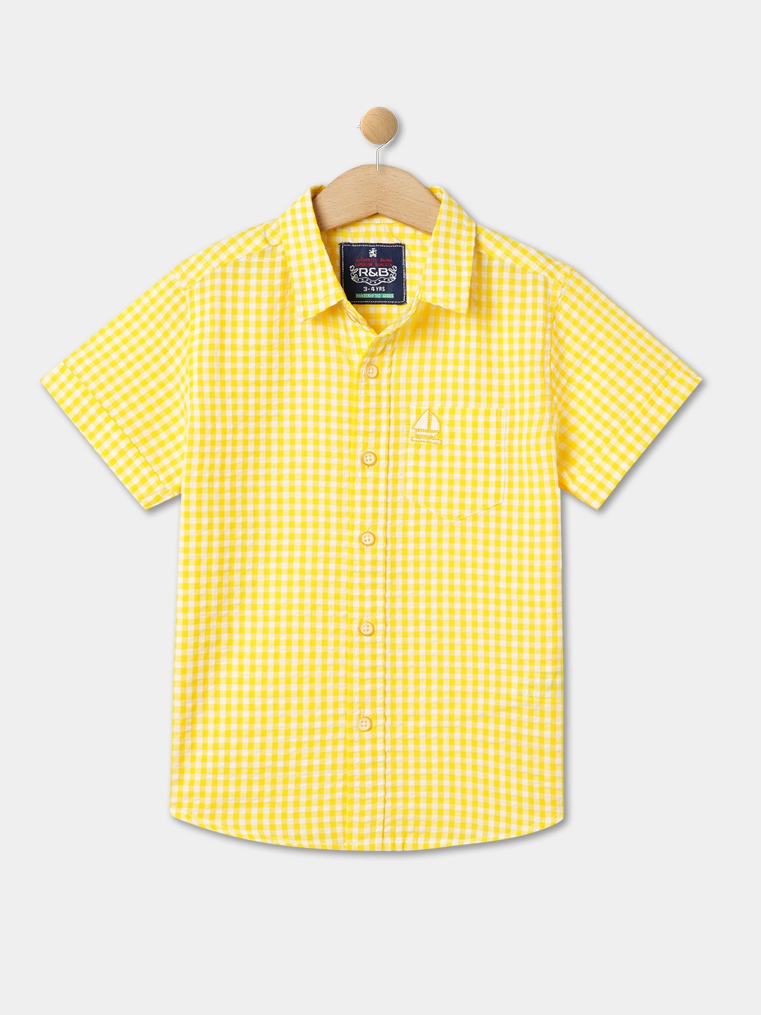 

R&B Boys Gingham Checks Cotton Casual Shirt, Yellow