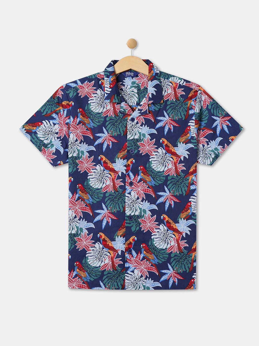 

R&B Boys Floral Printed Cotton Casual Shirt, Navy blue