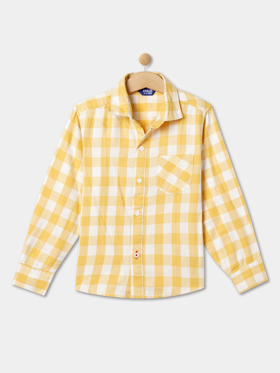 

R&B Boys Gingham Checks Cotton Casual Shirt, Yellow