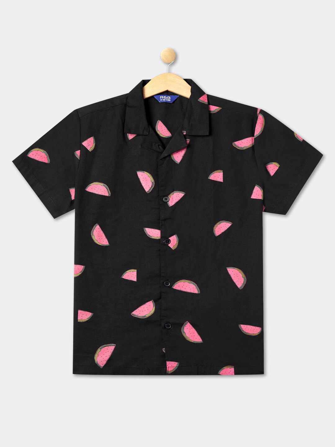 

R&B Boys Printed Cotton Casual Shirt, Black