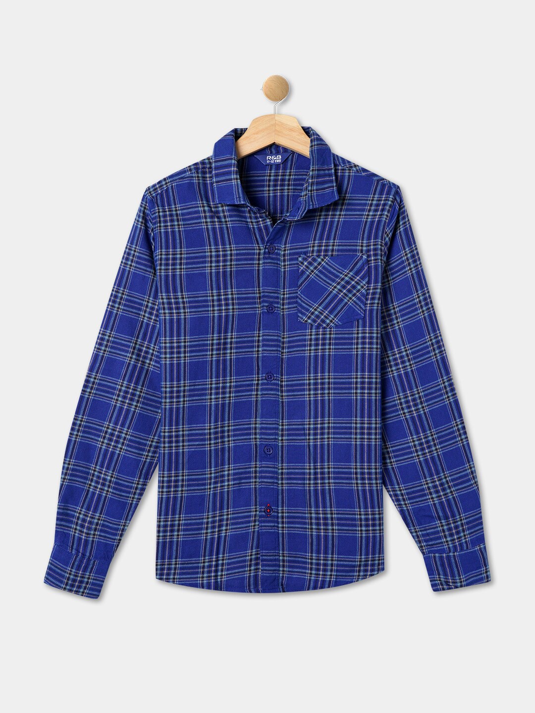 

R&B Boys Tartan Checks Cotton Casual Shirt, Blue