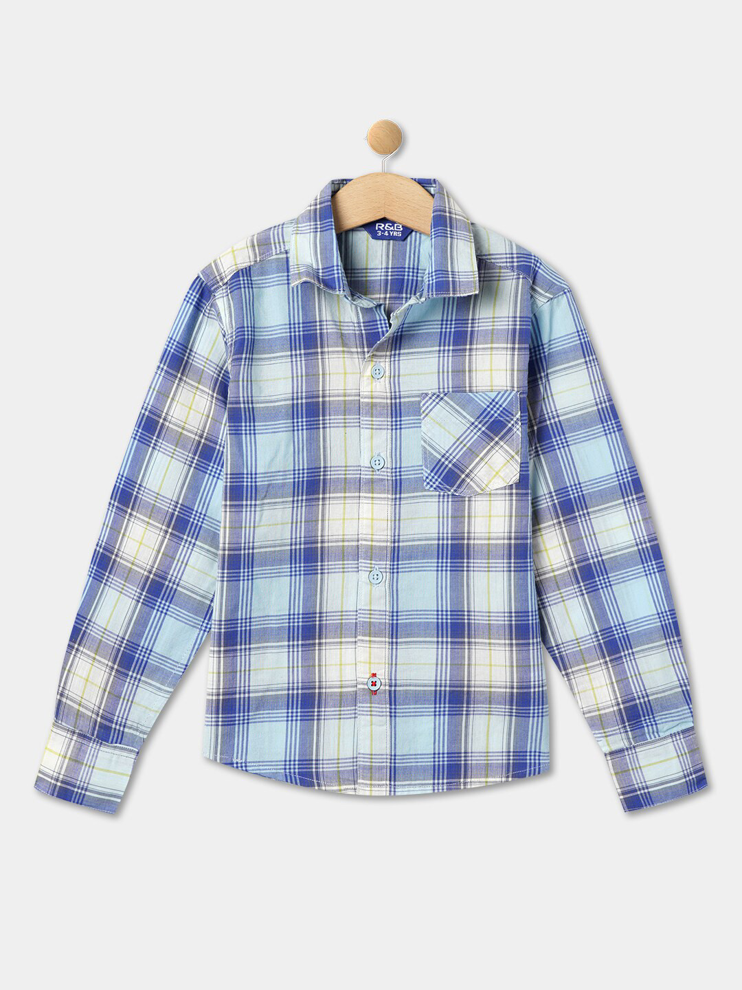 

R&B Boys Tartan Checks Cotton Casual Shirt, Blue