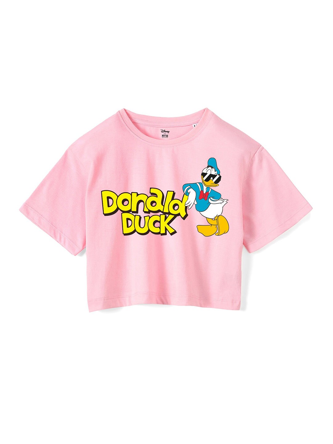 

Wear Your Mind Girls Donald Duck Printed Crop Boxy Pure Cotton T-Shirt, Pink